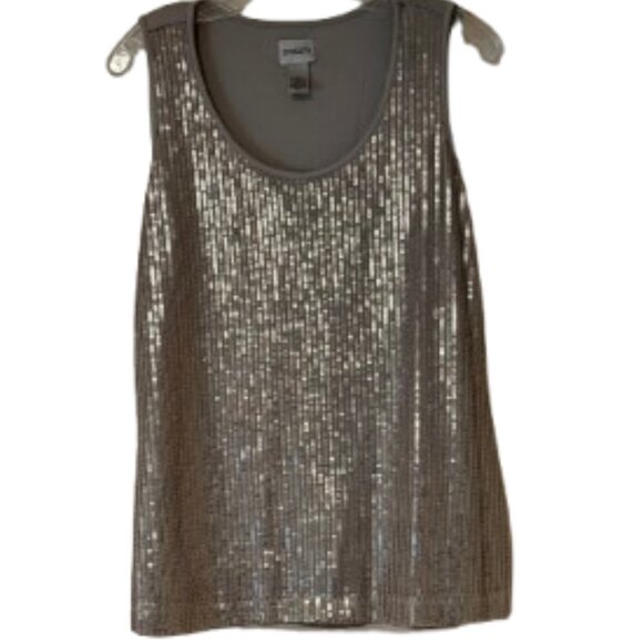 Chico's Taupe Sequin Front Sleeveless Blouse - Size 1 - Picture 1 of 4